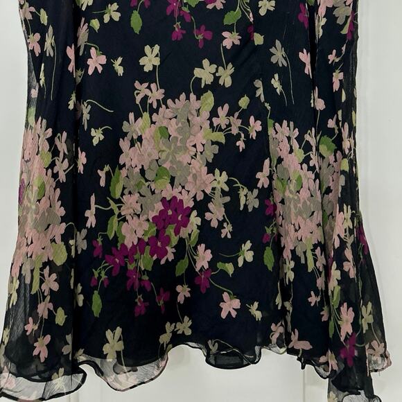 Lauren Ralph Lauren Silk Black Purple Floral Midi Skirt Y2K Romantic Size 10 - Picture 8 of 11